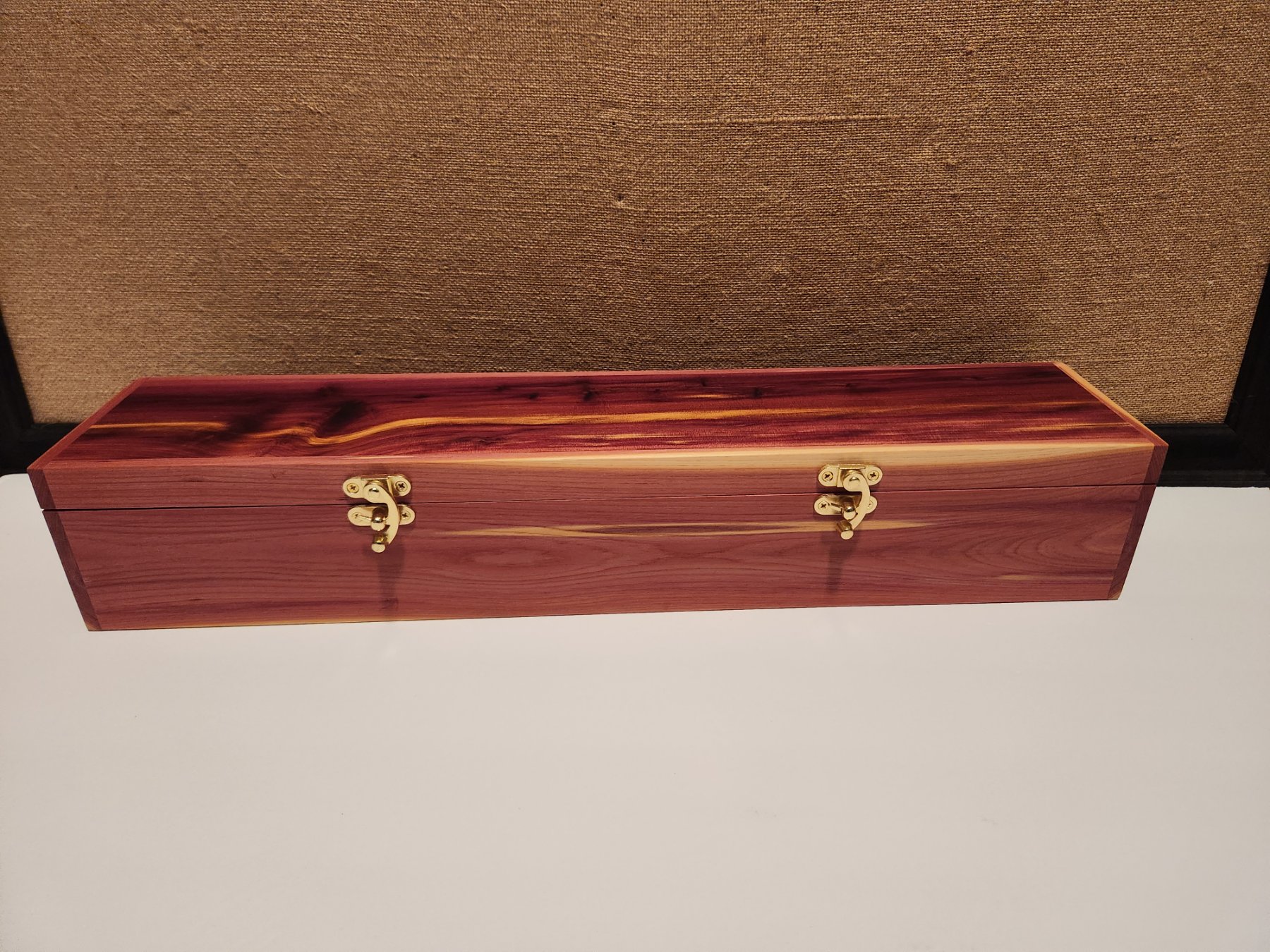 Handcrafted Red Cedar Feather Box with oiled finish, handmade by Shedeck Woodworks